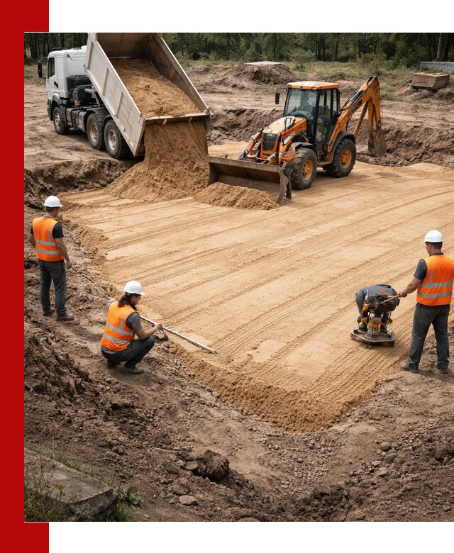 Устройство песчаной подушки для фундаментов и дорог в Якутске